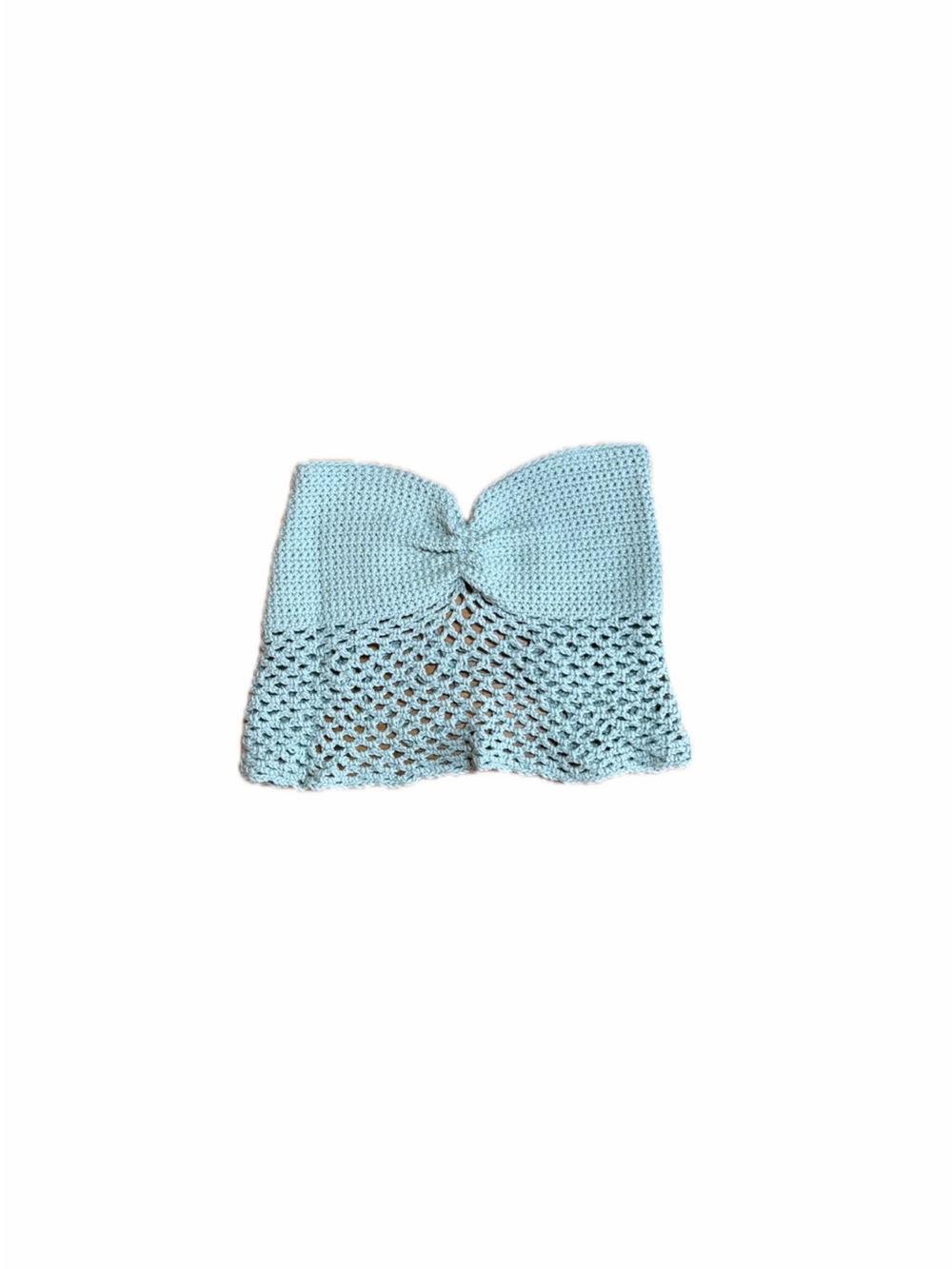 Light Blue Crochet Strapless Crop Top with lace up back